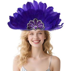 Wildarms Women's Feather Headpieces Sequin Headdress - Carnival Wedding Halloween Masquerade Party Cosplay Costume Accessory