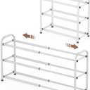 Gonfoam 3-Tier Expandable Shoe Rack,Adjustable Shoe Shelf Storage Organizer Heavy Duty Metal Free Standing Shoe Rack for Entryway Closet Doorway (White)