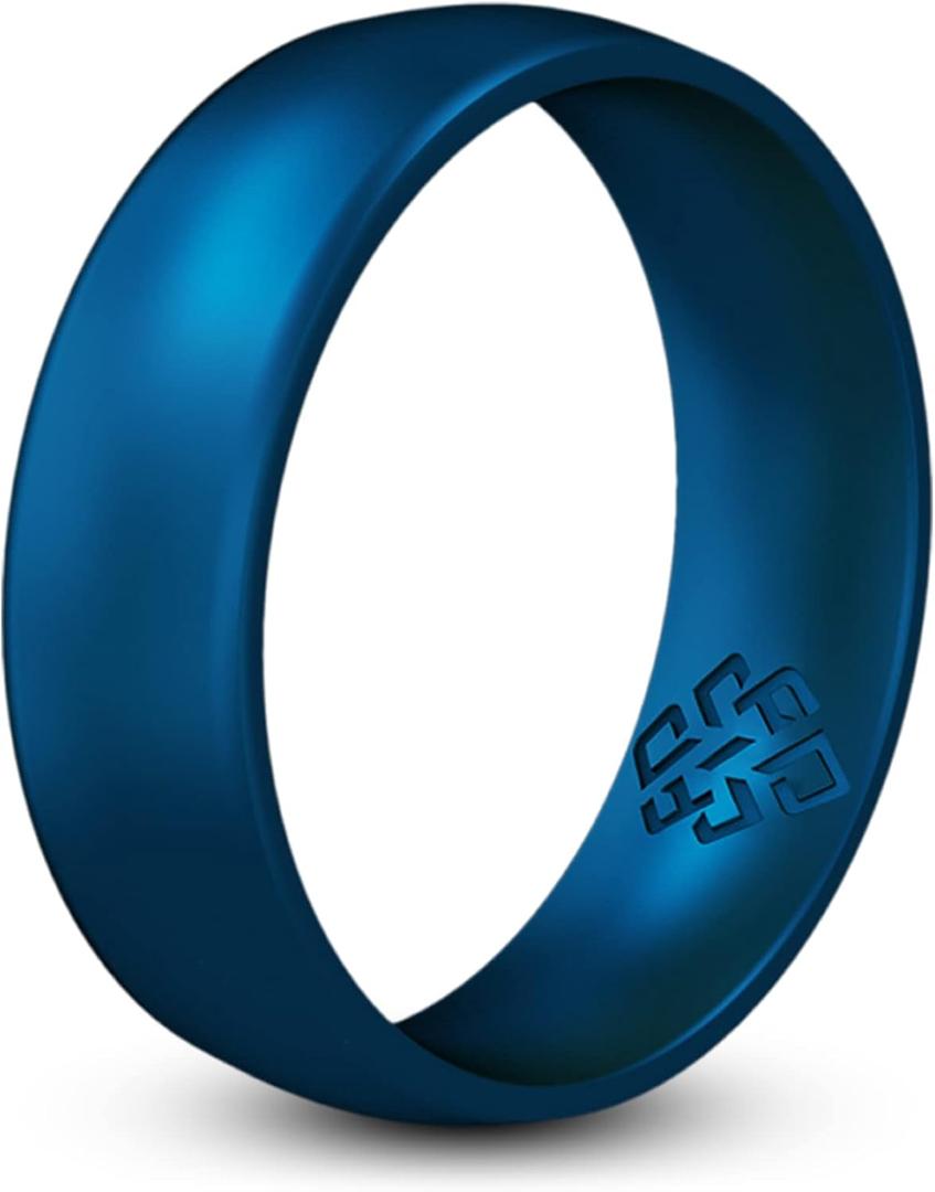 Knot Theory Metal Dark Blue Silicone Ring for Men Women - Breathable Comfort Fit 6mm Wedding Band, Size 8