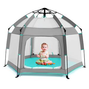 Bend River Baby Playpen with Canopy, Portable Baby Beach Tent, Toddler Play Yard Indoor and Outdoor, Foldable Mosquito Net for Infant - Grey, 27"x15"x17"