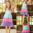 LQSZ Girls Summer Dresses with Ruffle Short Sleeve Midi Casual A-Line Twirly School Sundress Size 3-12 Years (7-8 Years)