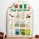 First Year Down Photo Board Football 1st Birthday Party Decoration Wooden Board 12 Monthly Milestone Picture Frame Sport One Year Old 1st Birthday Photo Banner for Baby Keepsake Gift (Fit 2x2.8in Pic)
