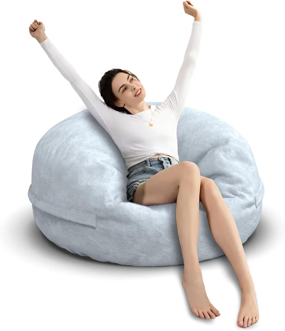 Bean Bag Chair for Adults 3FT,Soft Removable Cover for Teens/Girls Bedroom,Fluffy Giant Round Floor Beanbag Lounger Chairs (No Filler,Light Gray) (3ft-35x35x13inCapacity: 1-2 People)