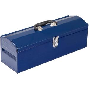Portable Metal Tool Box, Steel Tool Storage Box with Handle, Hip Roof Style Tool Chest with Metal Latch Closure for Workshop, Garage, Home, 19"L x 6"W x 6.5"H, Blue