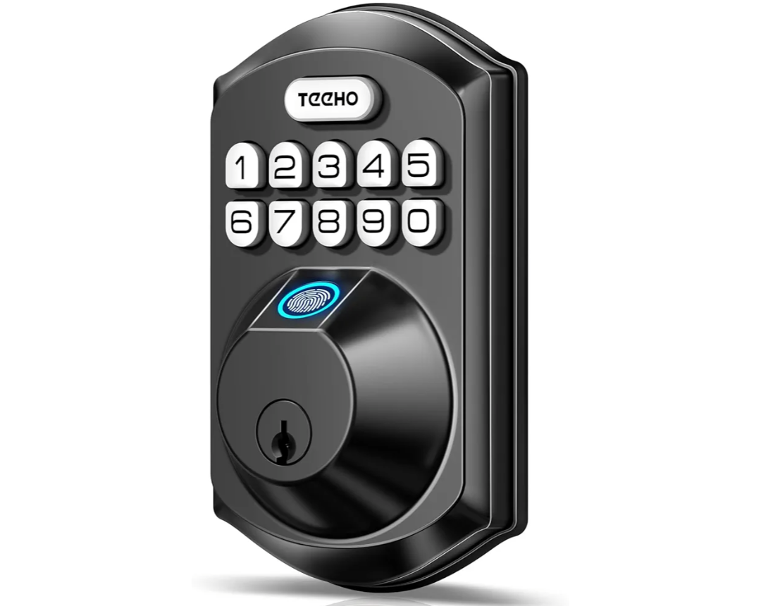 TEEHO TE002 Fingerprint Door Lock - Keyless Entry Electronic Keypad Deadbolt with 2 Backup Keys - Auto Lock - Easy Installation - Smart Locks for Front Door - Matte Black