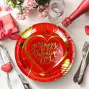 2 x Whaline 40Pcs Valentine's Paper Plates Gold Foil Love Heart Round Disposable Plates 9 Inch Red Decorative Tableware for Valentine's Day Anniversary Birthday Party Supplies