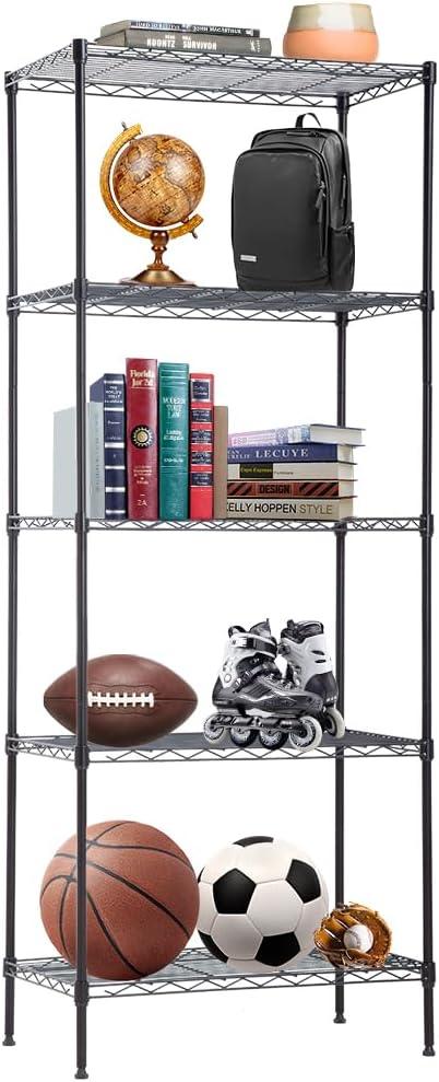 BestOffice | 5-Tier Wire Storage Shelves | 14x24x60 | Black| Heavy-Duty Metal Shelf, Holds Upto 750 lbs | No-Tool Assembly | Ideal for Home & Garage Shelving