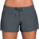 Aleumdr Womens 3" Waistband Swimsuit Bottom Boy Shorts Swimming Panty (Large, Grey2)