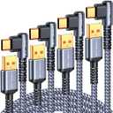 MRGLAS USB C Cable 3.2AUpgraded 90& Gold-Plated, [4-Pack,10+6.6+3.3+1.6FT] Type C Fast Charging Cable Right Angle Nylon Braided USB A to USBC Cord for Samsung S25 Ultra S10 Note 10, LG, iPhone 16 (Grey)