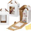 3 Pack Tall Cake Boxes for Tier Cakes 10x10x12 Inch Disposable Layer Tall Cake Baking with Window Large Tierd Bakery Take Out Transport Containers with Handle for Wedding, Birthday, Party