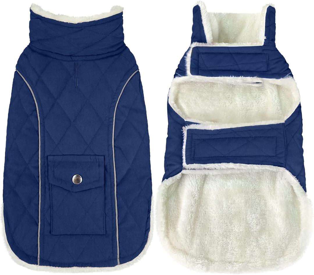 Malier Dog Winter Coat, Windproof Dog Cold Weather Coats with Real Pocket, Winter Extra Warm Pet Coat Fleece Jacket Reflective Clothes for Small Medium Large Dogs and Puppy (Blue, XX-Large)