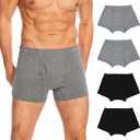 Washable Incontinence Underwear for Men - Cotton Urinary Leakproof Boxer Briefs with Fly, Front & Rear Protection 120 ml Absorbency (2 Gray + 2 Black, M)