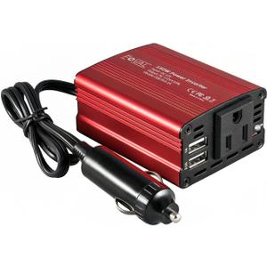 FOVAL 150W Car Power Inverter 12V DC to 110V AC Converter Vehicle Adapter Plug Outlet with 3.1A Dual USB Car Charger for Laptop Computer (Classic Red)