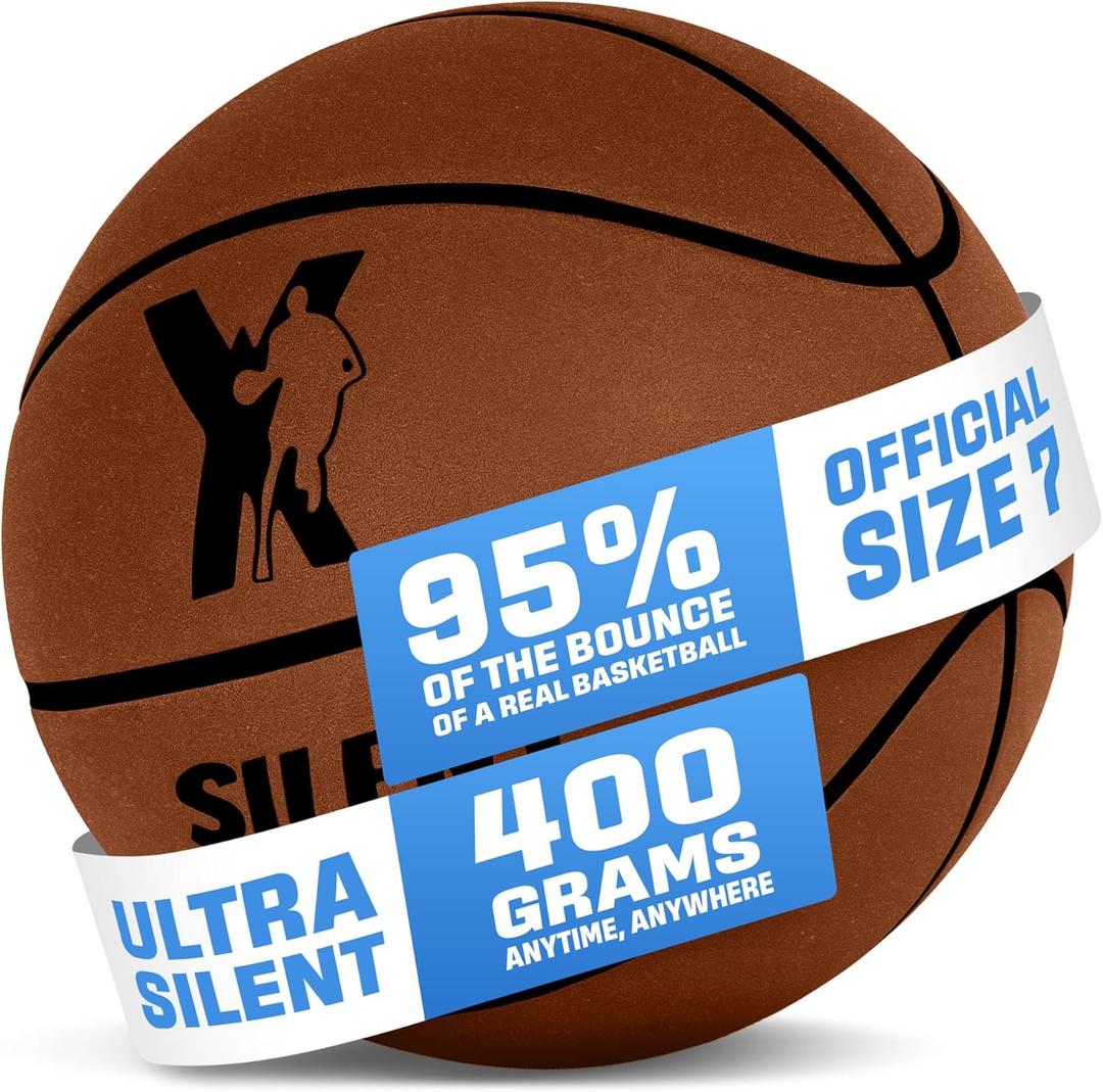 Silent Basketball Official Size 7 (29.5"): Upgraded 95% Bounce - Ultra Quiet Airless Basketball for Dribbling Indoor - Soft Foam Basketball with Realistic Grip (Vacuum Sealed, Dark Brown)