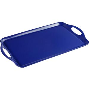 Reston Lloyd Calypso Basics Melamine Serving Ottoman Tray with Handles, Rectangular, Lemon, Lightweight, Durable, Multi-Purpose Use, Indoor, Outdoor, Camping, Server, Indigo (18.8" x 11.5" x 0.8")