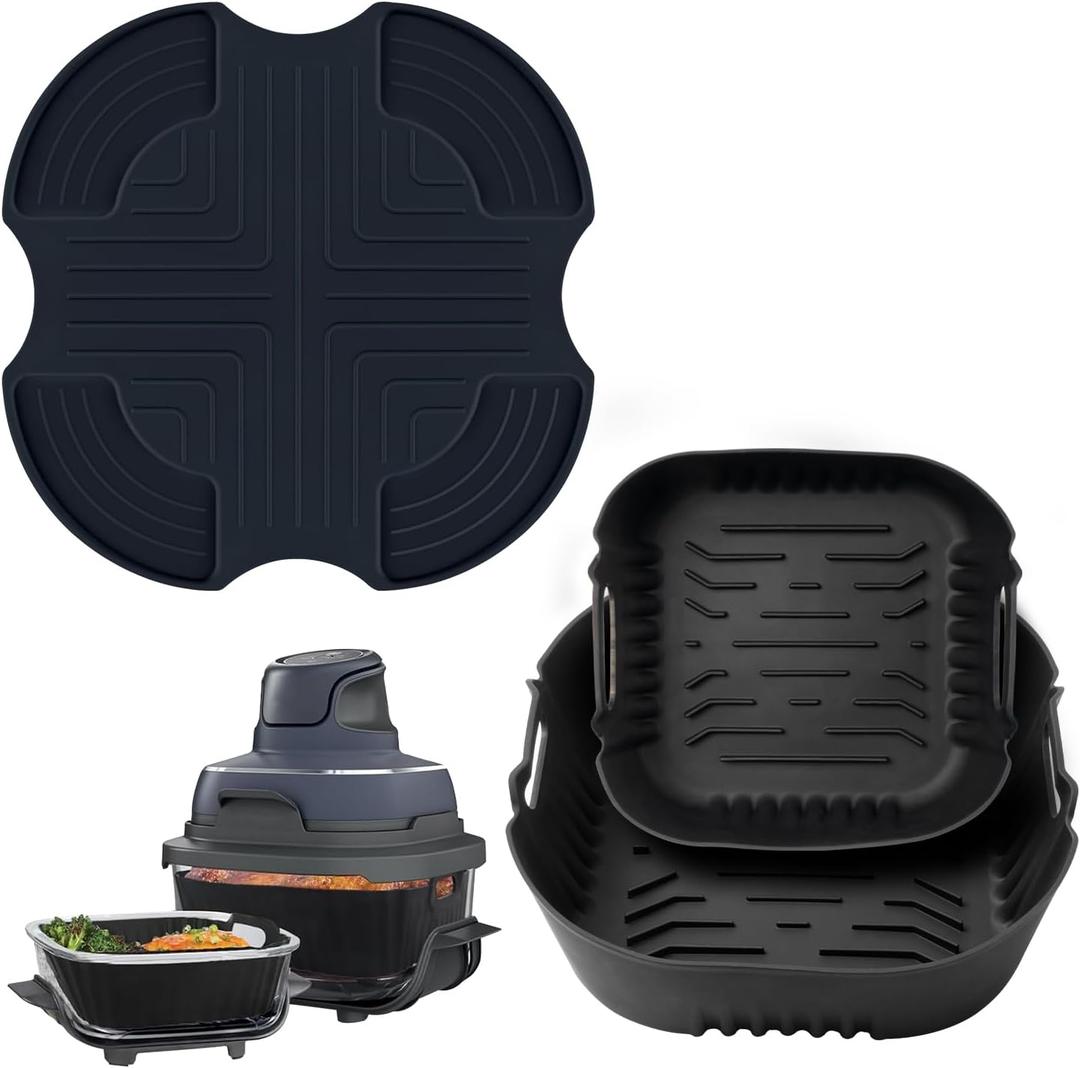 Silicone Heat Resistant Mat for Ninja Crispi,2Pc Silicone Air Fryer Liners for Ninja Crispi 4-QT&6-Cup Container Compatible with FN101GY/FN101SG/FN101ST,Reusable Air Fryer Accessories for Ninja Crispi