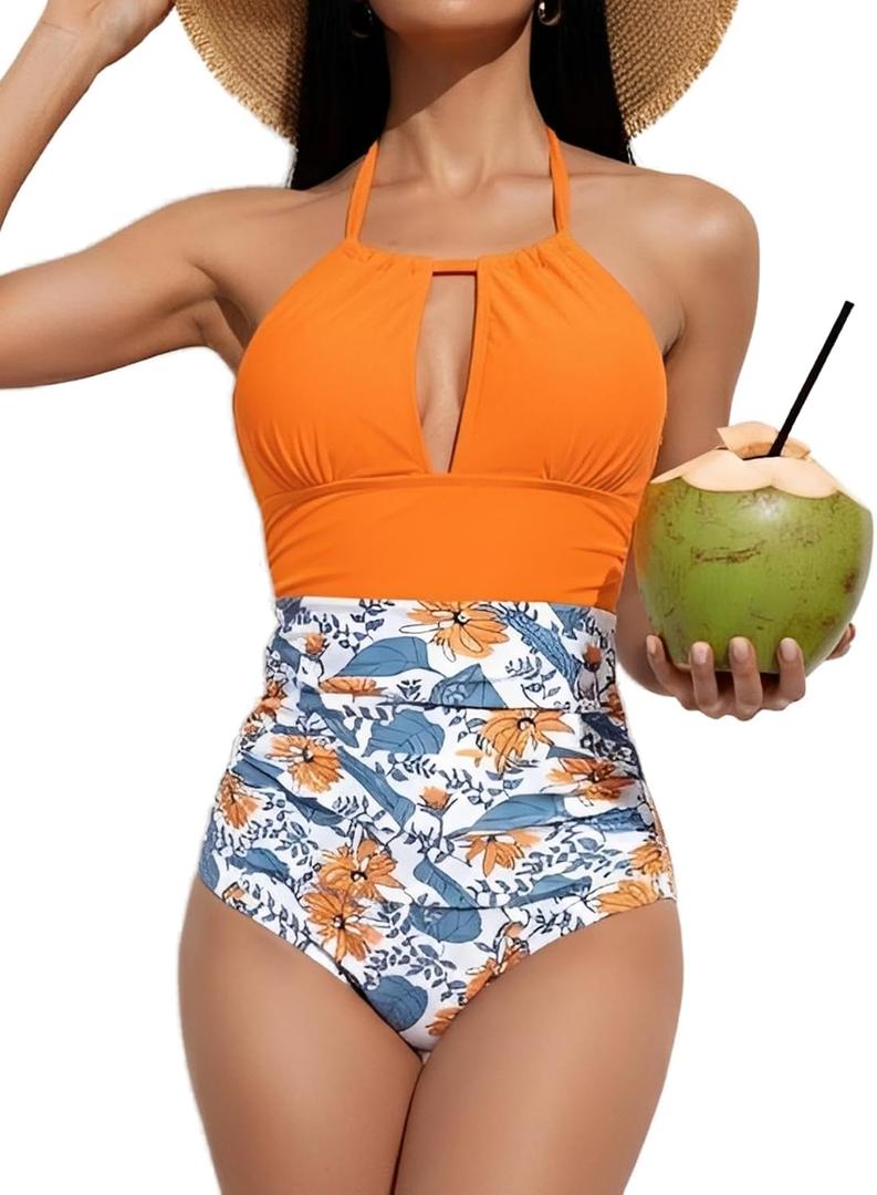 B2prity Women's One Piece Swimsuit Tummy Control Halter Bathing Suit Slimming Supportive Long Torso Friendly Swimwear (S)