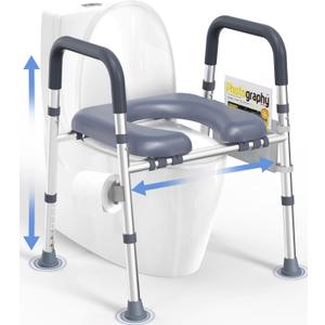 HOMLAND Toilet Seat Risers for Seniors,Raised Toilet Seat with Handles & Padded Seat, Adjustable Height & Width, 400lb Elevated Toilet Seat for Elderly, Handicap, Fit Any Toilet (Blue)