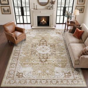 DEXI 9x12 Large Area Rugs for Living Room, Washable Rug for Bedroom, Beige