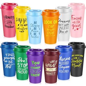 FillTouch 12 Pcs Inspirational Gifts for Employee Coworkers Staff Teammate, 16oz Reusable Plastic Coffee Cups with Positive Sayings, Bundle Gifts for Woman Man Coworker (Bright Color, Inspirational)