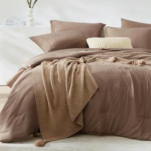 Oversized King Comforter Set-3 Pieces Soft Comforter Size Bedding | All Seasons Prewashed Cozy Down Alternative Lightweight Comforter Sets with 2 Pillow Shams, Brown