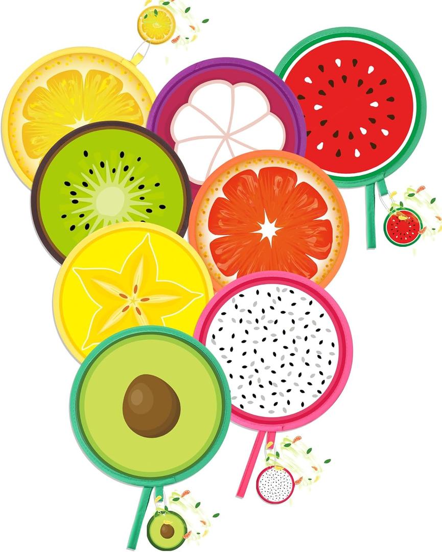 8 Pcs Round Foldable Hand Fan with 8 Pcs Incense Chips Summer Fruit Collapsible Cooling Fan Hanging with Fruit Air Freshener for Travel Summer Events Camping Outdoor Games Party Favors