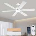56inch Modern White Ceiling Fans with Lights and Remote/App Control, Dimmable LED, Reversible DC Motor, Noiseless, 6 Double-side Blade Low Profile Ceiling Fan for Livingroom Indoor/Outdoor Use