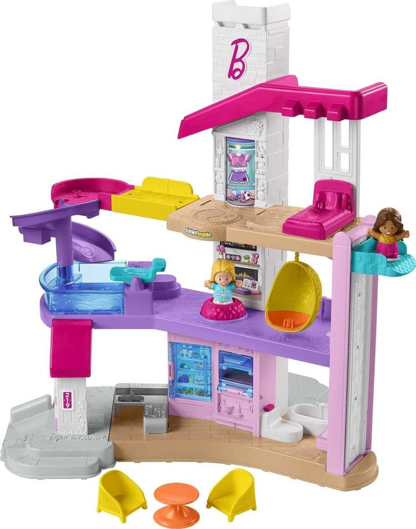 Fisher-Price Little People Toddler Toy Barbie DreamHouse Playset with Music Lights & Figures for Pretend Play Kids Ages 18+ Months, 3 feet tall and 4 feet wide