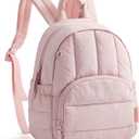 BAGSMART Mini Backpack for Women, Lightweight Puffer Small Backpack Purse, Quilted Casual Travel Daypack, Cute Water-Resistant Bookbag for Daily, Pink