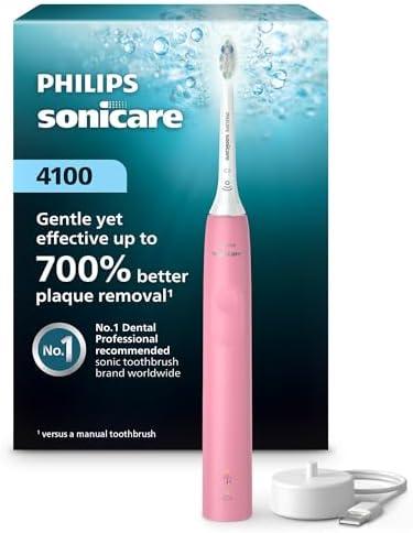 Philips Sonicare 4100 Series Electric Toothbrush - Sonic Toothbrush with Advanced Sonic Technology, Pressure Sensor, Two Intensity Settings, Smartimer & Quadpacer, Deep Pink, Model HX3681/26 Without toothbrush