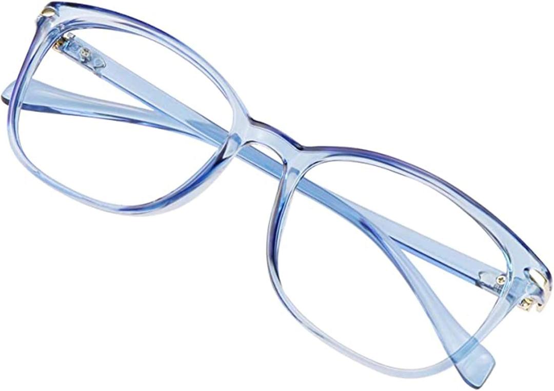 VisionGlobal Blue Light Blocking Glasses for Women Men, Square Frame Computer Reading Glasses(Clear Blue,+1.75 Magnification)