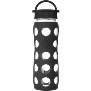 Lifefactory 22-Ounce BPA-Free Glass Water Bottle with Classic Cap and Protective Silicone Sleeve, Onyx