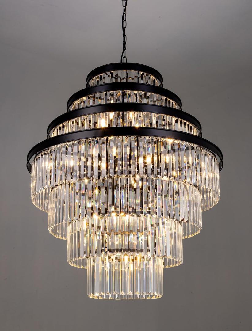 Wellmet Large Crystal Chandelier, Luxury 7-Tier Crystal Chandelier, Black Crystal Chandelier for Living Room, Dining Room, Porch, Entryway, Hallway, Restaurant, 31''W (32 inches)