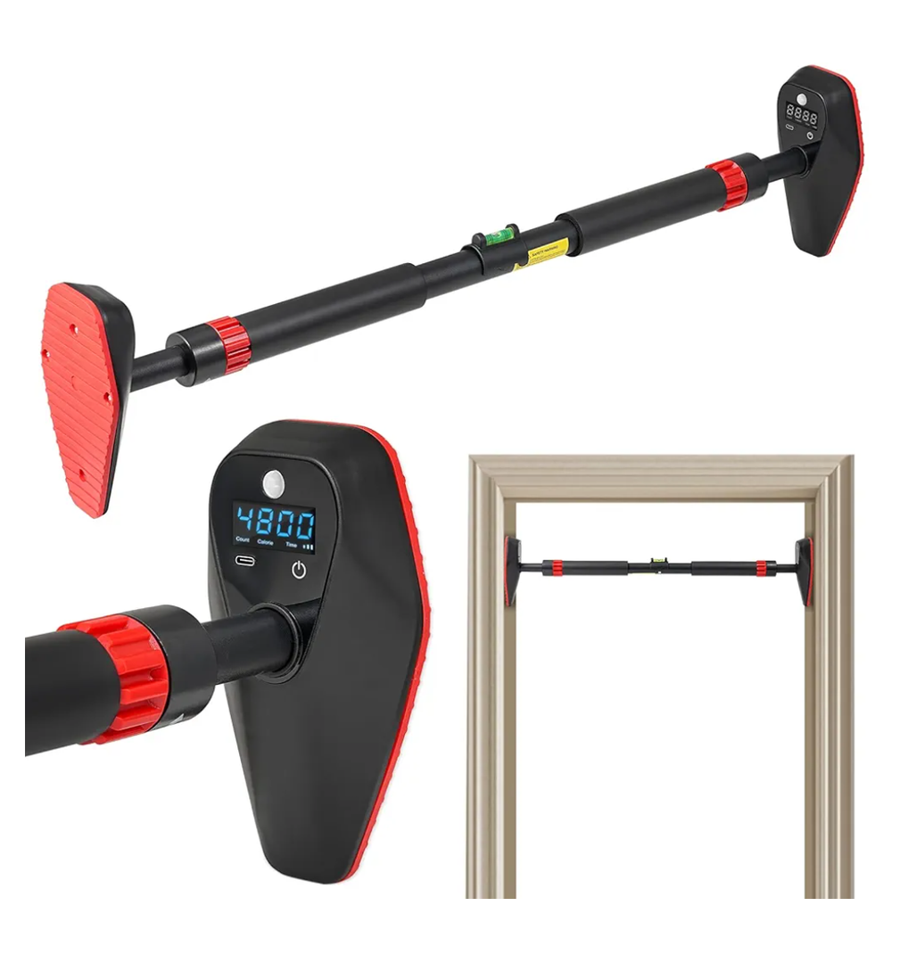 Adjustable Smart Pull Up Bar for Doorway,Installation Reminder,No Screw,Count/Timer/Calorie Tracker at Home Gym