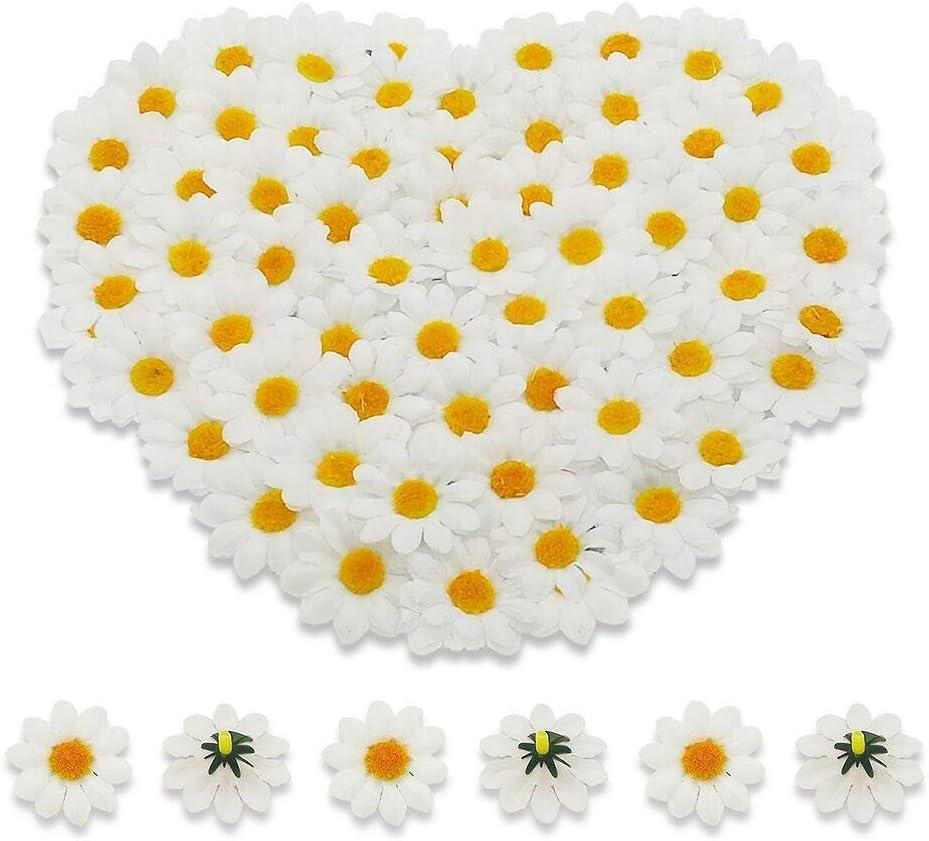Artificial Daisy Heads 100pcs Fake Daisy Petals White Gerbera Daisies Flowers Head for DIY Garland Craft Birthday Wedding Party Easter Bonnet Home Decoration