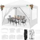 COBIZI 10x10 Pop Up Canopy Tent with 4 Removable Sidewalls, Waterproof Outdoor Commercial Easy Set Up Gazebo Tent Canopy Tents for Party/Exhibition/Picnic with Carry Bag,8 Stakes & 4 Ropes (White