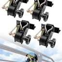 Ladder Rack Ratchet Straps with J-Hook (4 PCS), 1.4" Black Square Tube Mount, 1.5" Wide x 7.5' Long Black Retractable Ratchet Tie Down Strap Roof Rack, 500 lbs Load Heavy Duty, Cargo Buckle Lock Strap