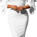 DAAWENXI Women's Elegant Ruffle Off The Shoulder Zipper Empire Midi Cocktail Dress (White, Medium)