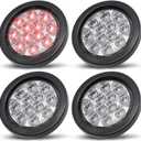 MADCATZ (Pack of 4) 4 Inch Clear Lens Red LED Round Clearance Stop Brake Trailer Tail Lights 12 Diodes Truck Boat RV Bus ATV Caravan Tow Tractor 3 Prong Plug Waterproof 12V DC GA12