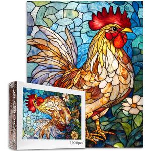Glass Rooster Jigsaw PuzzleFarm Rooster 1000 Pieces Jigsaw Puzzles for Adults27 x 20 Inches Puzzles for FamiliesHD Quality Stained Glass Rooster Animal Photo Puzzle GiftPerfect for Game Nights