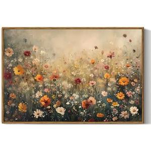 InSimSea Framed Canvas Wall Art Vintage Decor, Wall Decor for Living Room Bedroom Office Bathroom, Large Nature Landscape Flower Wildflower Oil Painting Prints, Home Decorations, 16x24inch