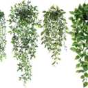 4 Pack Fake Hanging Plants - Artificial Hanging Plants Indoor, Fake Potted Plants with Mandala Vine, Eucalyptus, Pea pod Leave, Ivy Vine for Office Decor, Living Room, Farmhouse