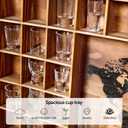 Large Shot Glass Display Case with World Map,60 Slots, 34 X 26 Inch Rustic Wood Shot Glass Display Cabinet for 2 Size -In Rooms Bars Wine Cellars with Shot Glasses Jewelry Shell & Keepsakes
