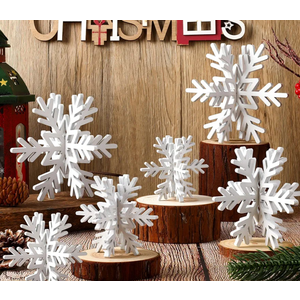 Bucherry 12 Pcs Wooden Snowflake Table Decor 3D Snowflake Tabletop Signs and Centerpiece for Christmas Xmas Winter Wonderland Decorations Home Party(White)