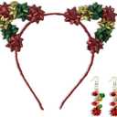 Christmas Cat Ears Headband Set Jingle Bell Earrings for Women, Christmas Ears Headband, Cute Xmas Festive Holiday Hair Accessories for Kids Girls