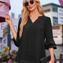 3/4 Sleeve Blouses for Women Dressy Casual V Neck Business Casual Tops for Women Fall Fashion 2025 Chiffon Blouses Work Professional Office Shirts Interview Tunic Teacher Clothing Flattering Large (L)