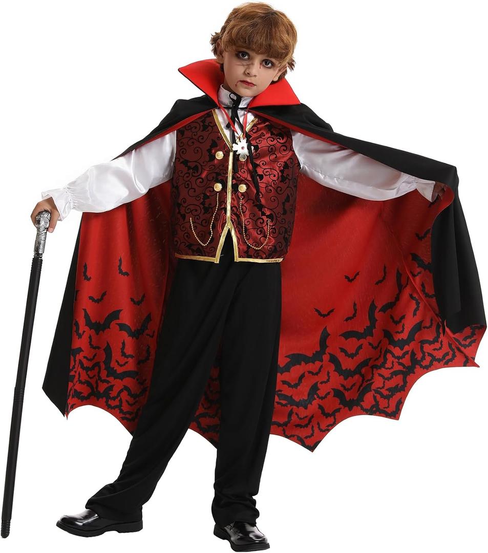 Kids Deluxe Vampire Costume Boys for Halloween Costumes Set Party Favors Outfit with Accessories (XXL)