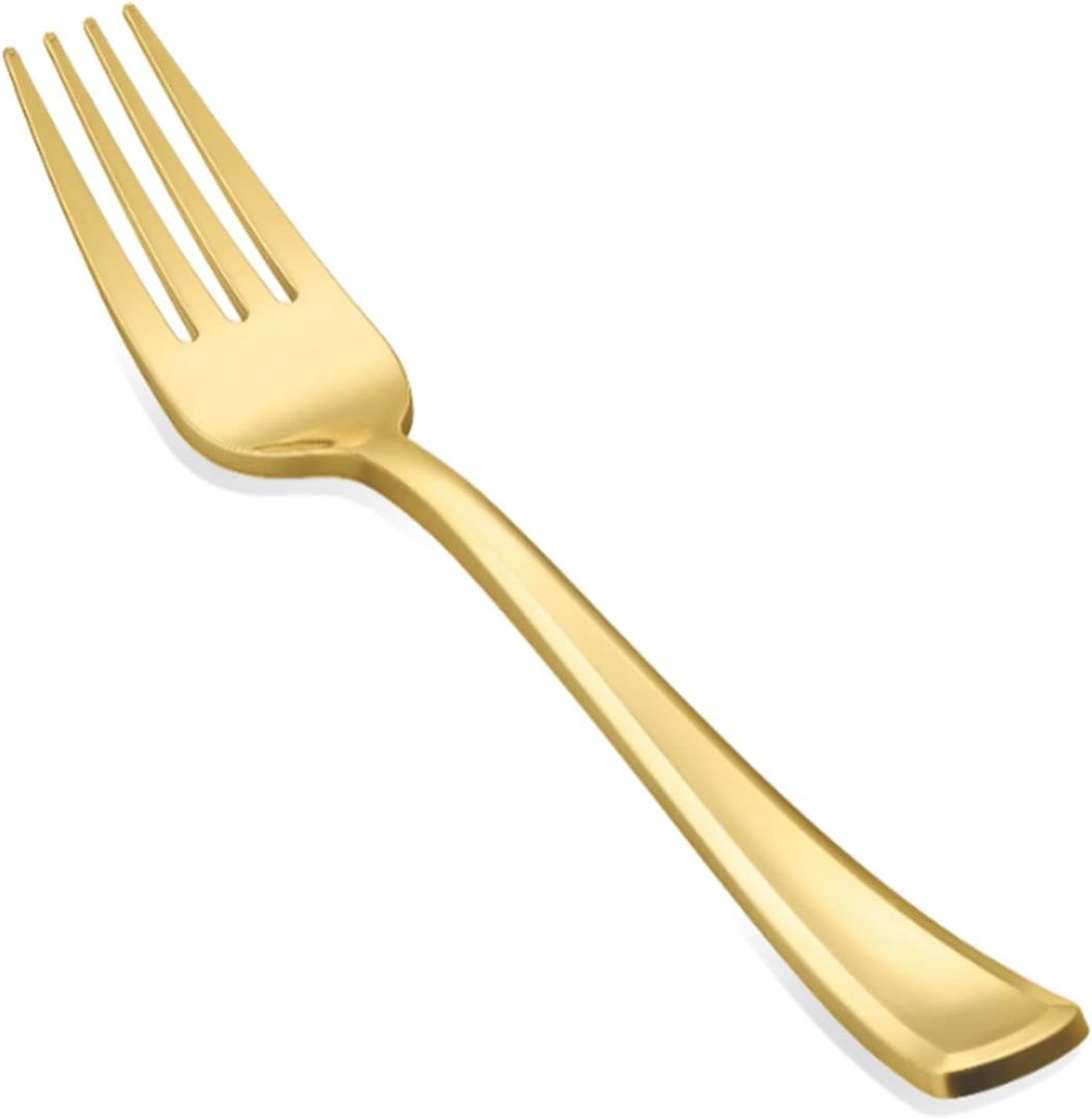 N9R 50PCS Gold Plastic Forks, Solid, Durable and Heavy Duty Plastic Forks Disposable, Perfect Plastic Utensils for Parties, Thanksgiving, Christmas and Daily Use