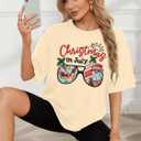 Christmas in July Shirt Women Christmas Hawaiian Tshirt Summer Holiday Tee Vacation Causal Short Sleeve Tops (M)