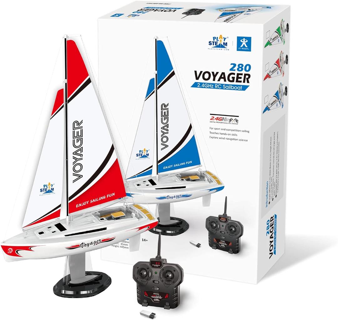 Voyager 280 RC Controlled Wind Powered Sailboat in Red - 17.5" Tall